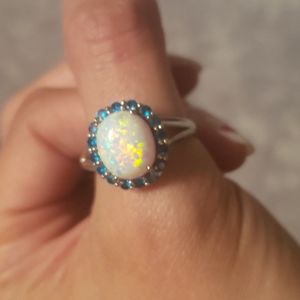 Opal and blue topaz ring size 9